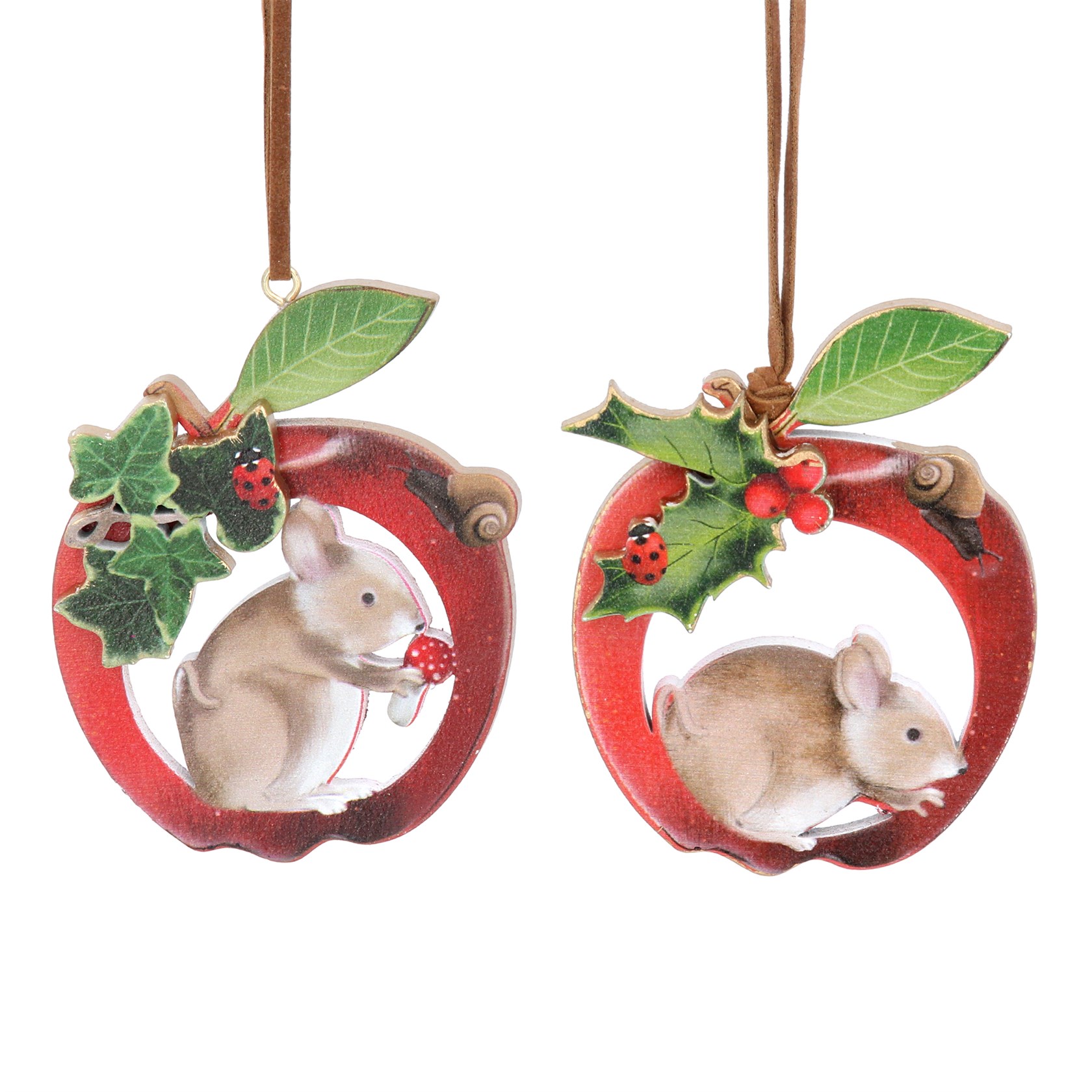 Wooden mouse in apple hanging Christmas decoration. By Gisela Graham. The perfect festive addition to your home.